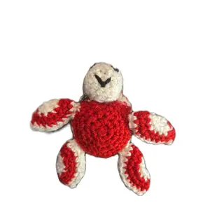 Handmade Crochet Candy Cane Christmas Turtle - Festive Red White & Green Yarn Soft Cuddly Holiday Gift Stocking Stuffer Decor