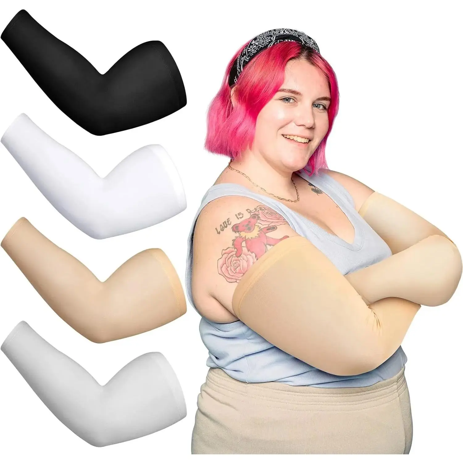 4 Pairs Plus Size Arm Sleeves for Women Men UV Sun Protection Cooling Ice Silk Arm Wraps for Flabby Arms