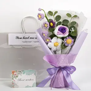 Handmade wool-braided artificial flower everlasting flower bouquet as a romantic Valentine's Day declaration gift. Wool knitted bouquet. Suitable as a holiday gift for friends, for home decoration, weddings, birthdays, and commemorative gifts.