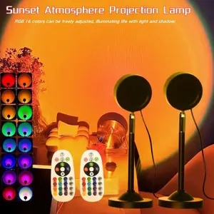 2pcs LED Sunset Atmosphere Projector Lights, 16 Colors Adjustable RGB Lighting Rainbow Lamp with Remote Controller, USB Powered Photo Wall Props Bedroom Decor Gift Light