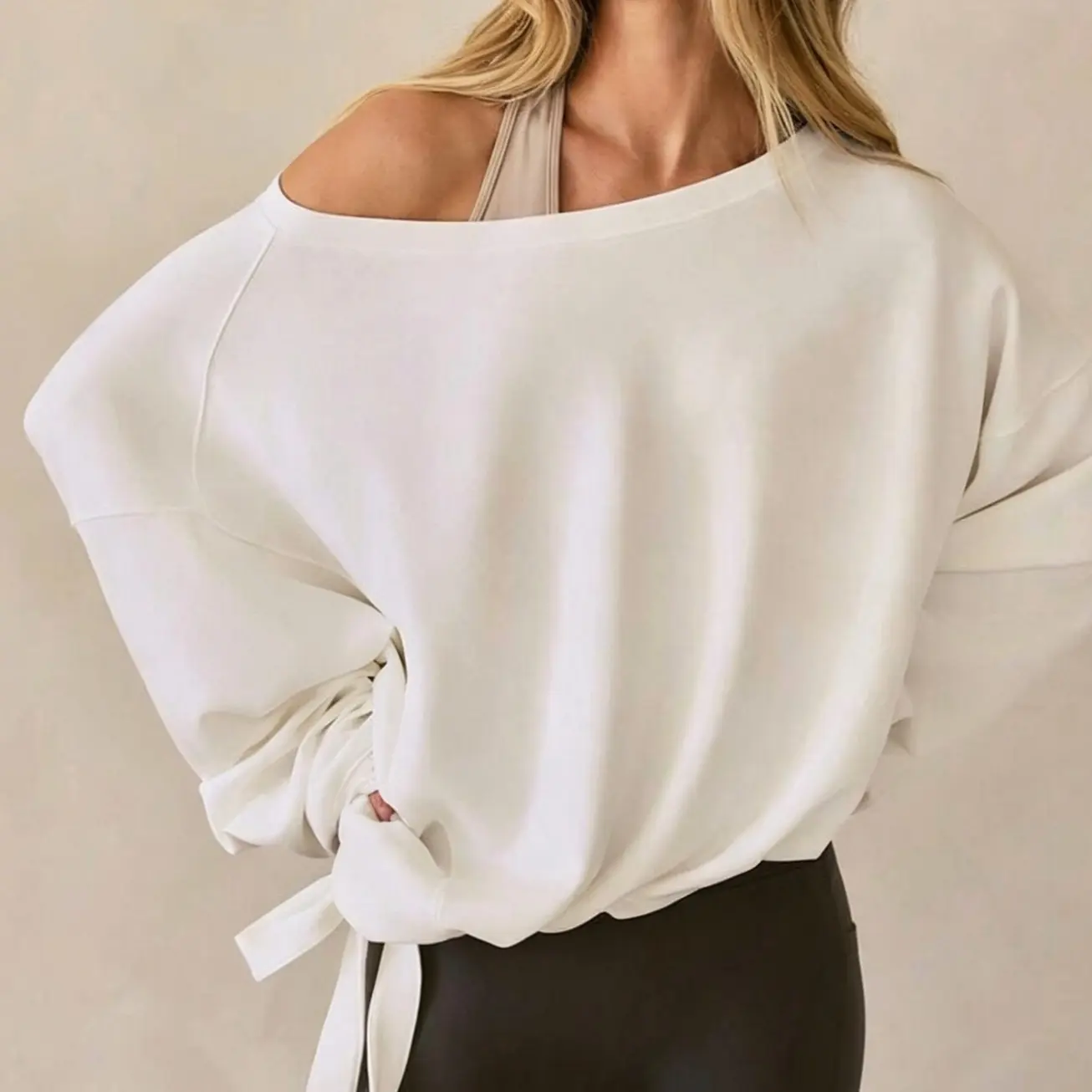Modal Own Your Flow Soft Silky-Smooth Breathable Waist Length Adjustable Drawstring Hem One-Shoulder Pullover Sweatshirt Daily Casual Wear