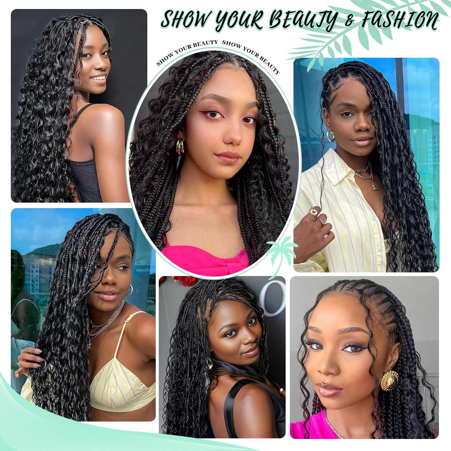 24 Inch Boho Braiding Hair Extensions, Deep Wave Goddess Braids Hair for Knotless Braids, Soft Curly Protective Hairstyle Hair