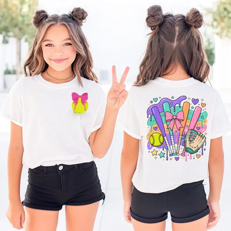 Softball Shirt Girl, Softball Tee, Player Shirt, Coquette Bow Softball Tee, Softball Birthday Girl Tee