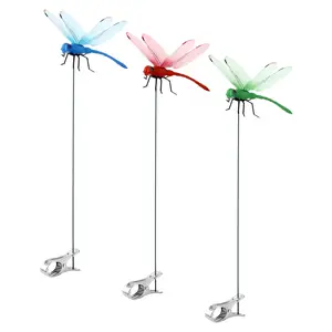 3 Pack Dragonfly Clip,3D Dragonfly Garden Stakes Decor,Fly Deterrent, Dragonfly Humming Bird Stakes,Deer and Horse Fly Deterrent,Garden Bird and Fly Scare Devices for Indoor Outdoor Garden（Blue, Green, Red）