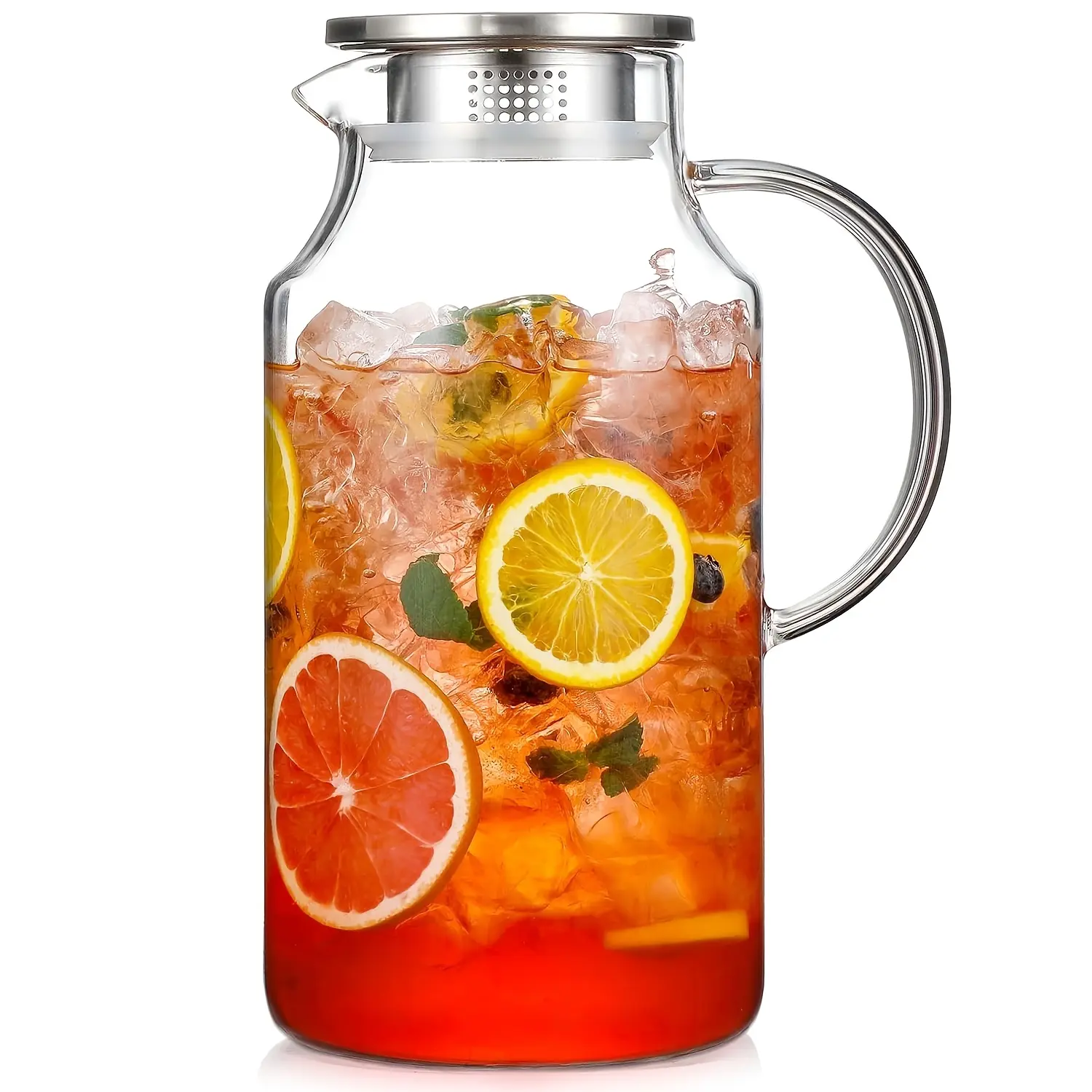 3.8 Liter 128 oz Glass Pitcher with Lid and Handle, Water Pitcher for Fridge, Glass Carafe for Hot/Cold Water, Large Iced Tea Jug for Coffee, Juice and Homemade Beverage