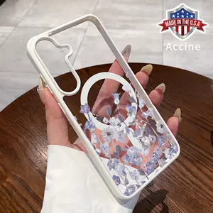 Magnetic Phone Case Compatible Compatible with Galaxy S23 Ultra S24 Plus FE S25 S22+ Lavender Floral Elegance Pattern Clear Acrylic Hard Back Soft TPU Edge Non-Yellowing Protective Cover