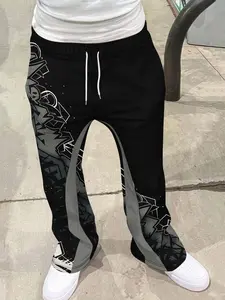 Men's Loose Fit Flare Leg Pants, Casual Streetwear Joggers, Vintage Hip Hop Long Trousers, 3D Print Design, Sporty Fashion, Sports Pants