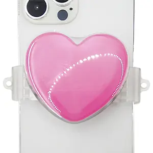 Pink Heart Sliding Phone Grip - Cute Collapsible Phone Stand & Holder for iPhone, Detachable Phone Grips for Back of Phone, Aesthetic Phone Charm & Accessories for Women