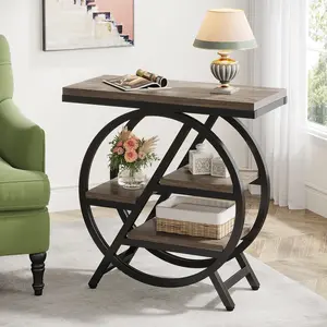 Tribesigns 3-Tier Modern Sofa Side Table with Metal Frame & Wood Top