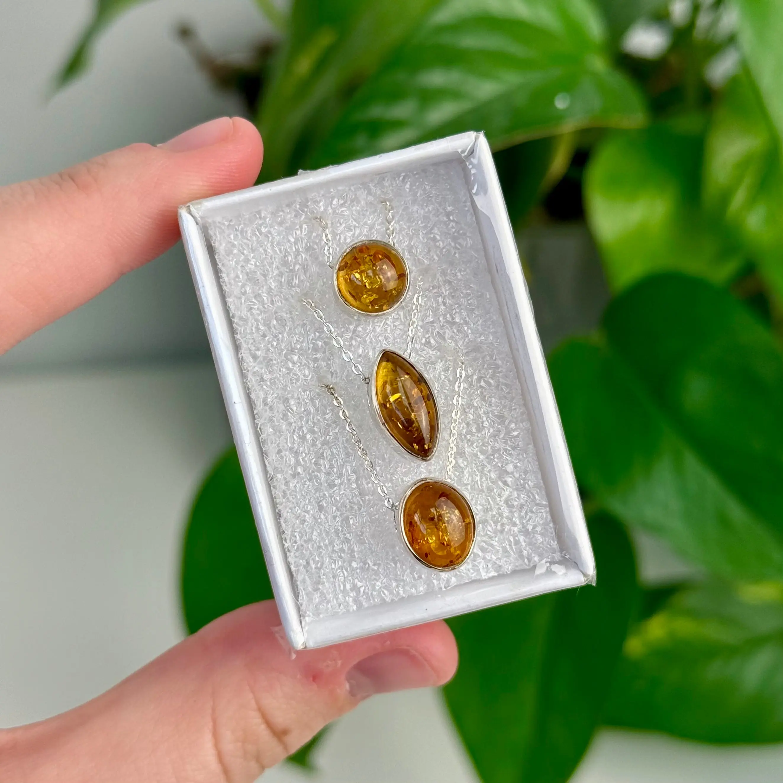 Sterling Silver Amber Necklaces, Semiprecious Stone Jewelry, Daily Wear Necklace
