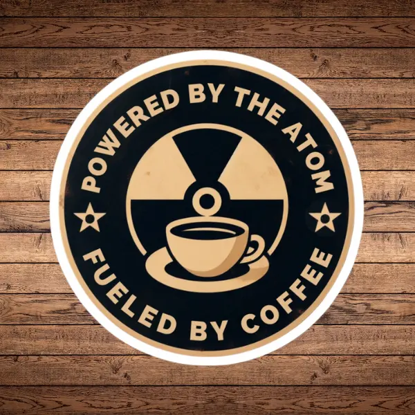Powered by the Atom, Fueled by Coffee - Nuclear Humor Sticker, naval nuclear worker sticker, engineer humor, submarine