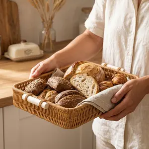 Handmade Woven Pine Storage Basket, Modern Fruit & Snack Basket with Handle, Ideal for Living Room & Pantry, Model 20250628