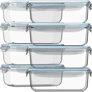 16 Pc (Set of 8) 30 Oz Glass Meal Prep Containers with Lids, Airtight Large Glass Food Storage Containers, Reusable Leak Proof BPA Free, Freezer to Oven and Dishwasher Safe