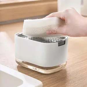 Kitchen Dish Soap Dispenser with Sponge Holder, 2-in-1 Countertop Soap Pump Dispenser, for Kitchen Sink Dishwashing Soap Dispenser