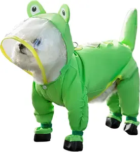 Small Dog Raincoat Rainboots with D-Ring, Full Coverage Dog Rain Jacket Slicker Poncho, Waterproof Dog Rain Jacket with Reflective Strip, For Puppy Small Dogs leash hole anti-slip boot