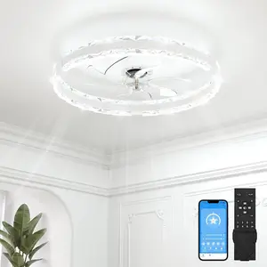 Low Profile Ceiling Fans with Lights and Remote, 20in Fandelier Ceiling Fans with Lights Flush Mount, Dimmable Bladeless LED Ceiling Fan Light, White Modern Ceiling Fan Light for Bedroom