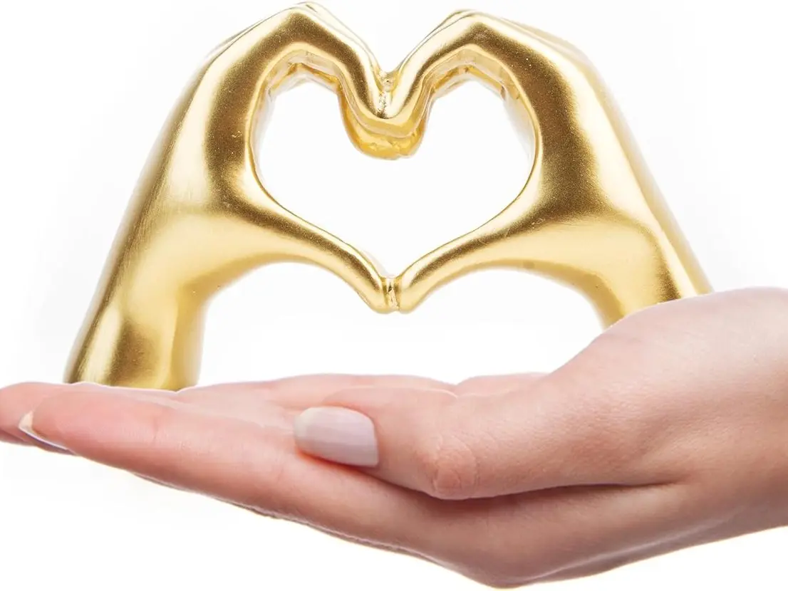 Small Heart Hands Sculpture Decor for Living Room Bedroom Bookshelf Coffe Table and Office Display, Love Finger Statue Modern Aesthetic Home Decor, Unique Gift for Wedding Christmas Birthday (Gold)