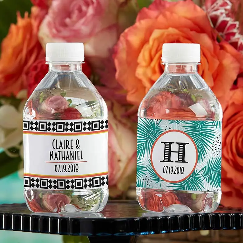Kate Aspen 31732NA Personalized Water Bottle Labels - Tropical Chic, Geometric Palms Design, Size: 2x8", for Event Guests, Office Stationery Labeling Supplies