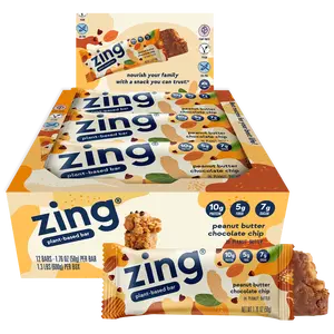 Zing Peanut Butter Chocolate Chip Nutrition Bars - Vegan, Gluten-Free, Dairy-Free Snack