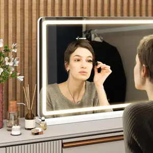 Vanity Mirror with Lights,360° Rotation Makeu 19" x 22"LED Makeup Mirror with Dimmable 3 Color Modes,Touch Screen Control Vanity Based Mirror Desk Mirror Square White,Portable Desk Mirror,Smart Touch Control,Available in multiple Vanity Mirror with Lights