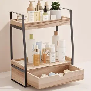 Modern Vanity Organizer with Drawer, 2-Tier Bathroom Countertop Storage for Makeup and Essentials, Space-Saving Tray for Cosmetics and Jewelry, Sturdy Bathroom Shelf for Home Decor and Organization