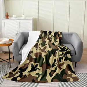 Farmhouse Flannel Blanket Camo Throw Blanket for Kids Army Camouflage Hunting Fleece Blanket Vintage Brown Green Room Decor Wild Animal Duck Rustic Blanket Throw 50x60