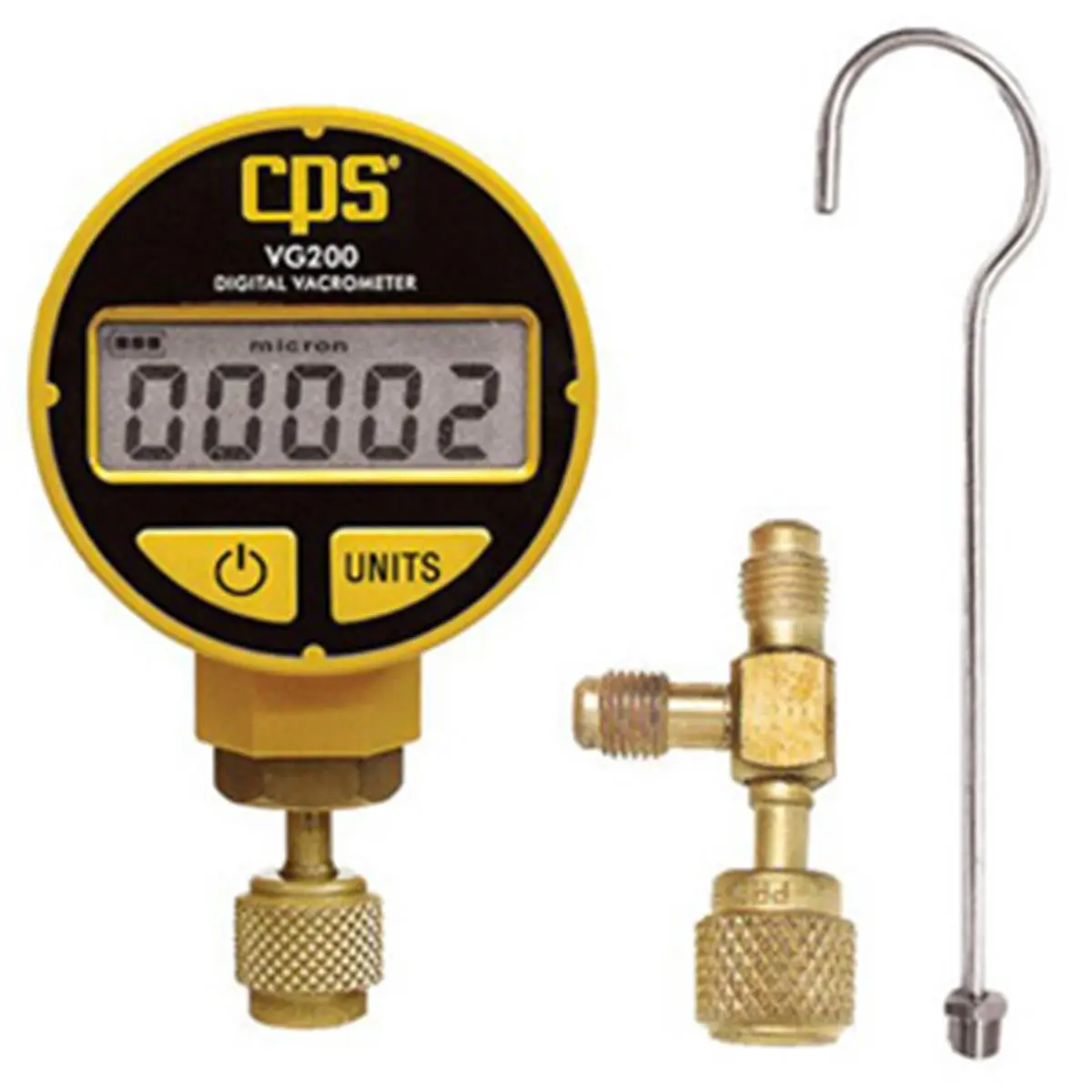 Digital Vacuum Gauge VG200, 5 Digit LCD Display, 0 to 50 c Range, 2 lbs Capacity, Integral Temperature Compensation, Micron Scale, Pressure Check