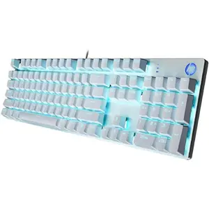 HP GK400F RGB Mechanical Keyboard, Wired USB 104-Key Full Size Keyboard with Brown Switches, Metal Frame, ABS Keycaps, Compatible with PC and Laptop, Silver
