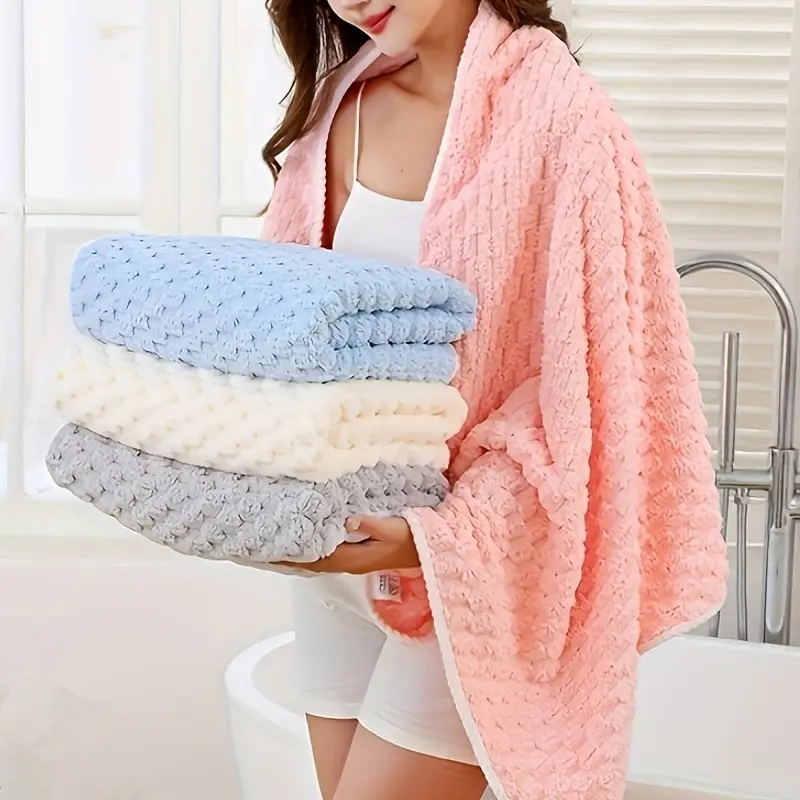 Superfine Fiber Cloud Grid Bath Towel - Thick Coral Fleece, Water-Absorbent, Quick-Dry Shower Towel for Adults, Home Bathroom Use, Shower Towels
