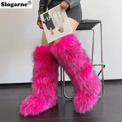 Hot Pink Faux Fur Pink Moon Boots With Fur Hot Pink Fur Boots