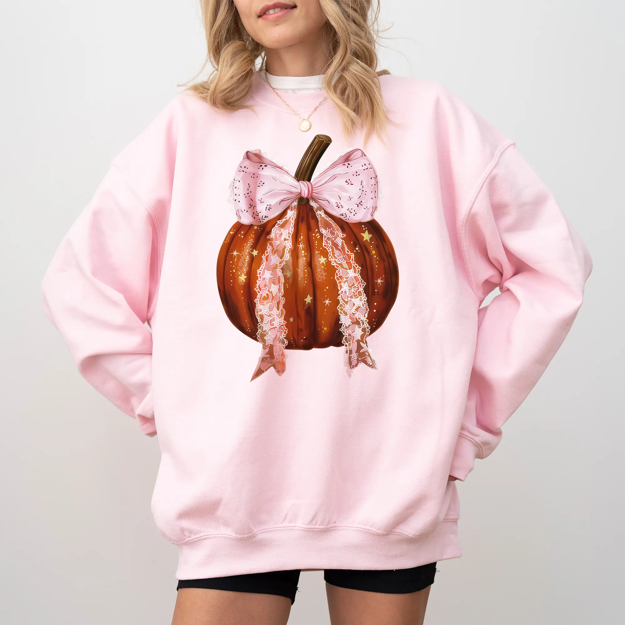 Gothic Coquette Bow Pumpkin Sweatshirt, Girly Pink Bow Pumpkin Crewneck, Fall Pumpkin Sweater for Girls, Vintage Halloween Pumpkin Crewneck, Spooky Season Outfits, Comfy Long Sleeve Pullover, Cute Women's Tops, Casual Womenswear, Comfort Fabric Cotton Top