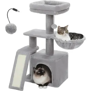 Small  Tree for Indoor Cats, 32'' Cute  Tower  Condo with Sisal  Ramp, Cozy Hammock and Removable Top Bed Perch for Kittens,