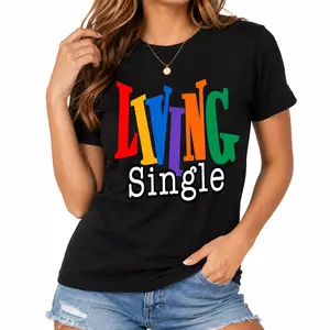 Urban Street Pick – Living Single Graphic Printed T-Shirt for Men Women, Vintage Style Rainbow Letter Tee, Trendy Loose Fit Casual Top, Funny Quote Shirt, Y2K Streetwear Fashion, Oversized Printed T Shirt, Women's Cute Graphic Tee Summer Outfit