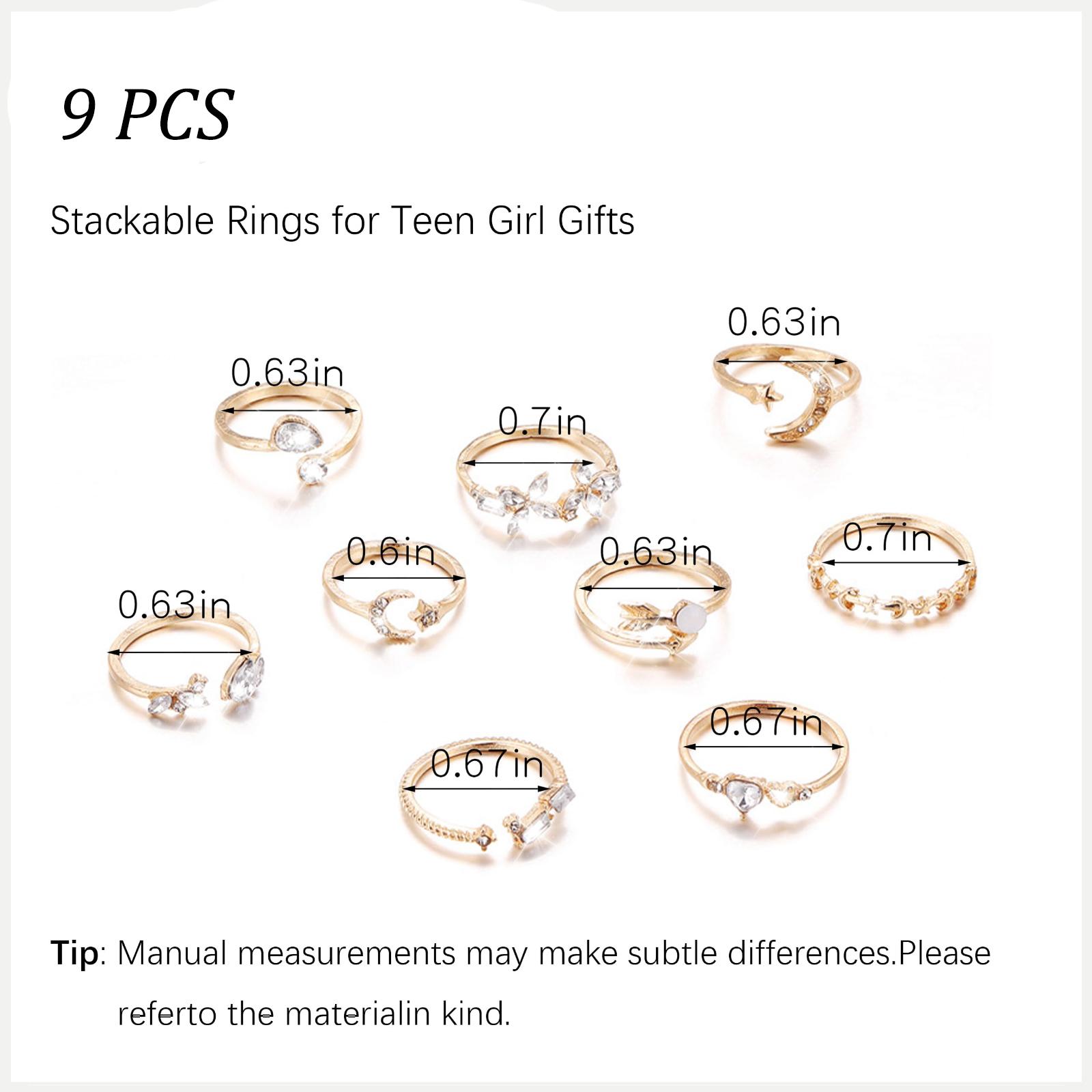 9 Pack Chic Gold Stackable Rings for Women Teen Girls - Summer Trendy Stuff Simple Star Moon Heart Knuckle Ring Jewelry Set, Boho Cute Stuff Gold Ring