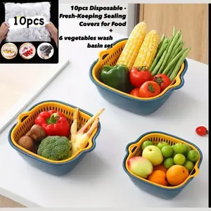 6pcs, Double Layer Drain Basket, Vegetable Washing Basket, Colander Basket, Plastic Strainer Basket, Reusable Washing Basket, Household Colander For Kitchen, Fruits Washing Basket, Kitchen Stuff, Kitchen Gadgets, Kitchen Accessories
