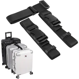 Luggage Connector, Straps for Suitcase, Add A Bag Adjustable Attachment Accessories 1.25" Endless for Connect Your 3 Luggage Together-2 Pack Black-Extended Size