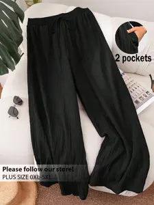 Spring Summer Business Casual Women's Valentine's Day Style Commuter Elegant Wide Leg Pants, Pocket Pants, Beach Vacation Lavender Student Cruise