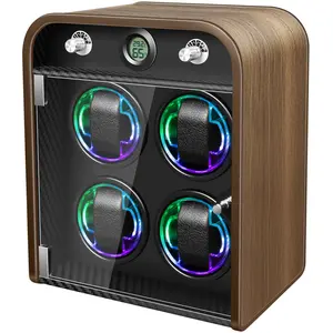 Watch Winder for Automatic Watches, Watch Winders Box 4 Slot for Rolex,Silent Motor, 4 Rotation Mode Setting,Built-in led Lights,Gift for Man