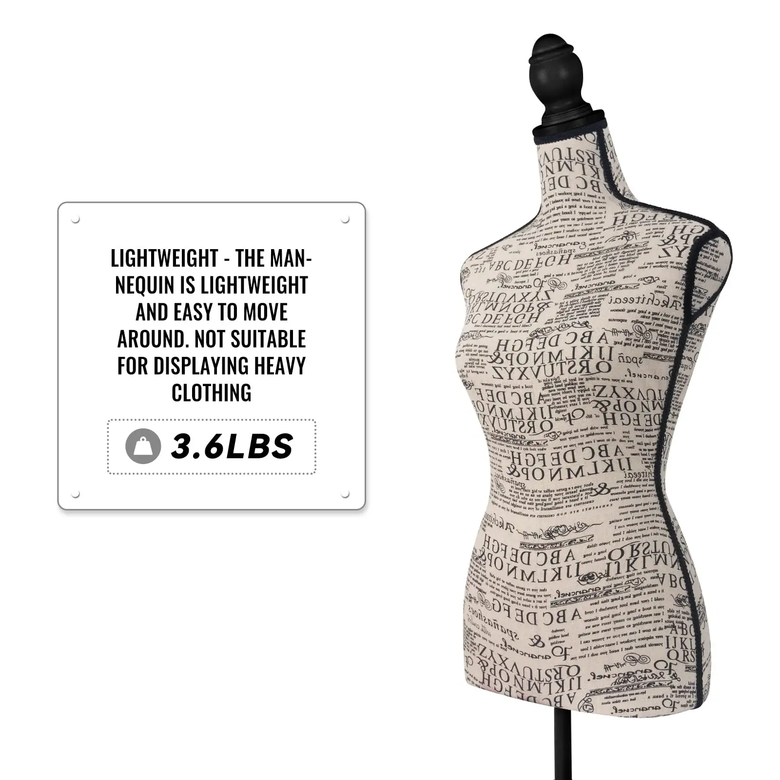 Mini Female Dress Form Mannequin Torso with Adjustable Tripod Stand, Black Boutique Display Mannequin for Small Clothing Shops, Portable Photo Ready Dress Dummy, Velvet Foam Torso for Online Store Product Shooting Dresses Tops Accessories