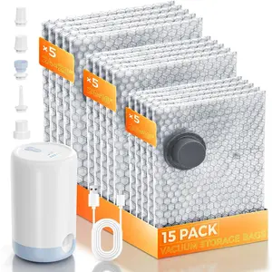 SJPACK 15 Pack Travel Vacuum Bags Set with Rechargeable Wireless Pump Clothing Seal HOT