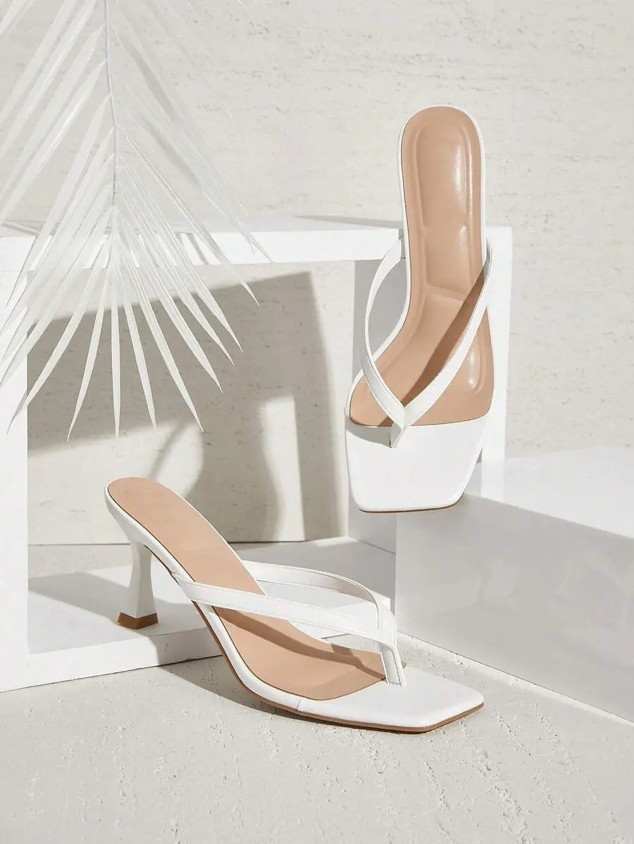 Shuzia Women Comfortable Kitten Heel Square Toe Thong Sandals Black Heel Sandals Spring Shoes Spring Break Easter Prom Heels Wedding Shoes for Christmas Valentine's Day Summer Shoes