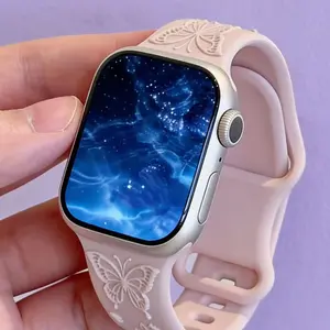 Floral Embossed Silicone Watch Band, Soft Breathable Sweat-Free, 38-49mm Full Size, Multi-Color Series, Rubber Carving Wristband, Watch Straps