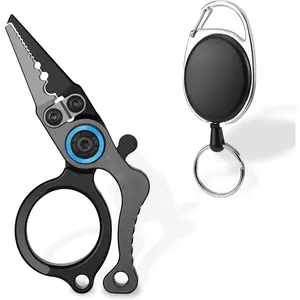 Mini Fishing Pliers with Fly Fishing Zinger Retractor, Fish Hook Remover Tool, Split Ring Pliers for Saltwater & Freshwater, Tungsten Carbide Cutters, Fishing Gear Gift for Anglers