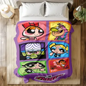 The Powerpuff Girls Printed Cartoon Pattern Blanket with Vibrant Character Collage Prints - Super Soft & Skin friendly, Long Lasting & Quick - Drying, Machine Washable, Multi Size for Bed, Sofa, Travel, Camping & Office Naps, Ideal Gift for Cartoon Fans