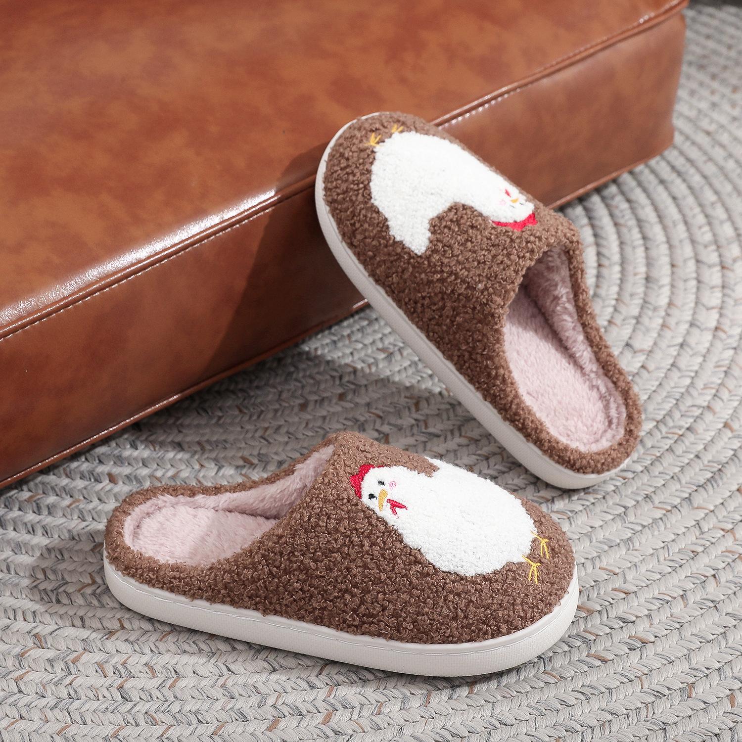 Women's Cartoon Chicken Character Style Plush Cotton Slippers - Fuzzy Fabric Flat Fashion Slippers for Women, Warm Cold-Proof Thick Soft Comfortable, TPR Sole, Autumn Winter Lovers' Shoes, Fuzzy Fabric Women's Fashion Slippers