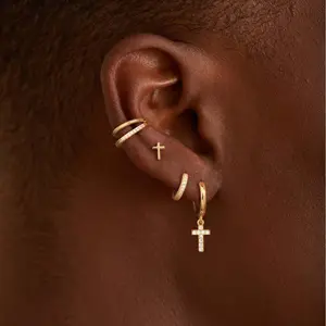 Women's 4-Piece Single-Ear Stud Earrings Set - Sparkling Zirconia Cross Motif, Layered Artificial Gemstone Jewelry for Daily Matching