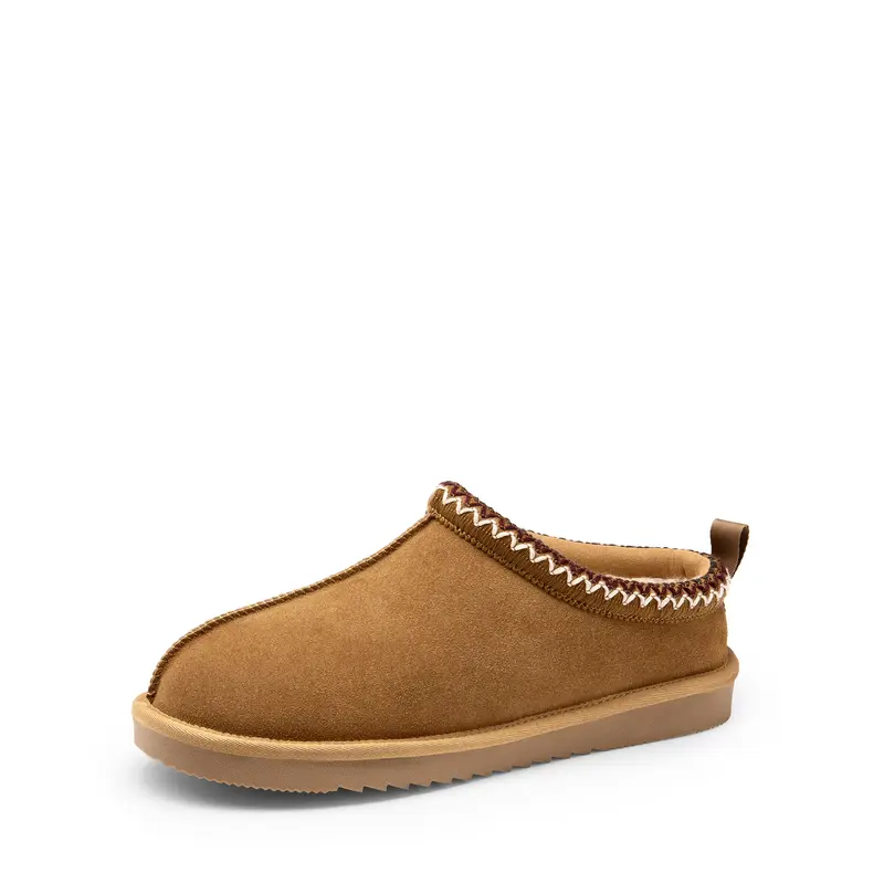 Dream Pairs [FuzzyEasy] Men's Genuine Suede Casual Slip-On Embroidered Trim Clogs - 3D Fluffy Men's Fashion Slippers, Fur Footwear with Leather Nails, Memory Foam, Winter Warmth, TPR Wet Floor Grip, Cozy Feet Indoor-Outdoor Walkers