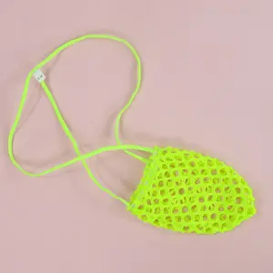 Mens G1429 penis bag sexy pouch Big Net C-thru male tanning bag with waist string