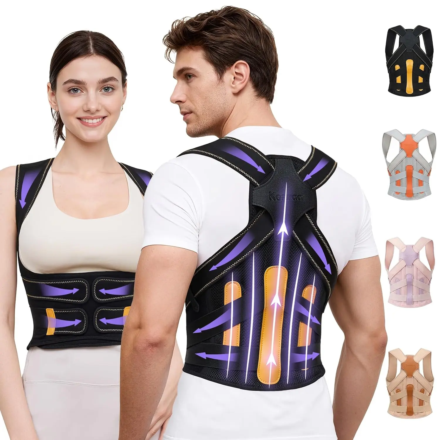 Posture Corrector for Women and Men, Full Back Support Brace, Adjustable Shoulder Straightener, Improving Posture, Relief Upper and Lower Back, Neck Pain, Black Yellow, Small
