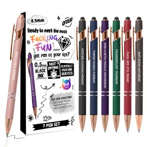 7 Pcs Funny Adult Gel Pen Set, Days of the Week Swear Word Pens, Quick-Dry Fine Point 2-in-1 Stylus Pens, Cute Color Novelty Office Gifts for Coworkers